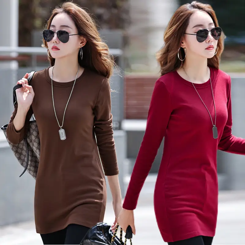 Fleece Lined Women's Long Sleeve T-Shirt Gray Red - Image 12