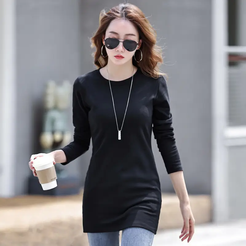 Fleece Lined Women's Long Sleeve T-Shirt Gray Red - Image 13