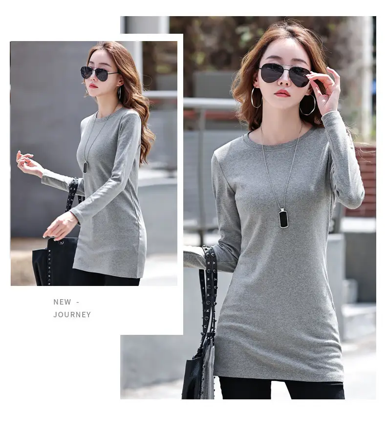 Fleece Lined Women's Long Sleeve T-Shirt Gray Red — feature 20