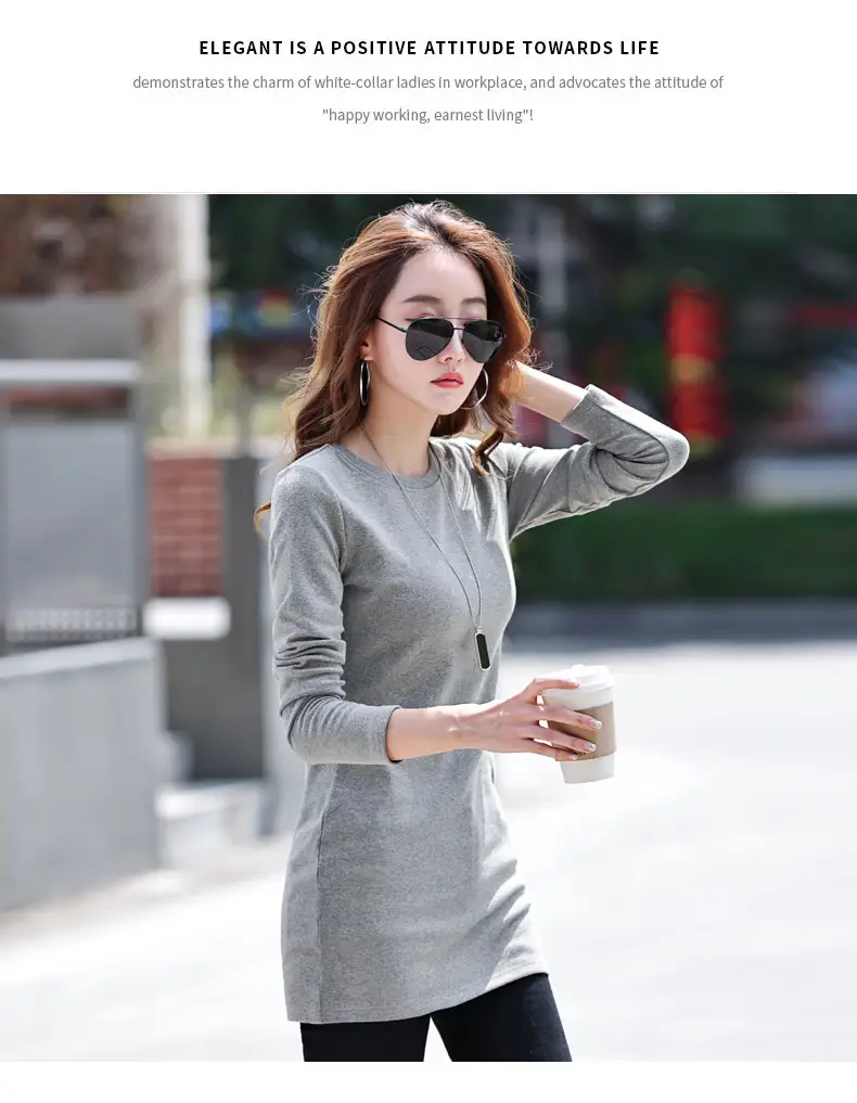 Fleece Lined Women's Long Sleeve T-Shirt Gray Red — feature 21