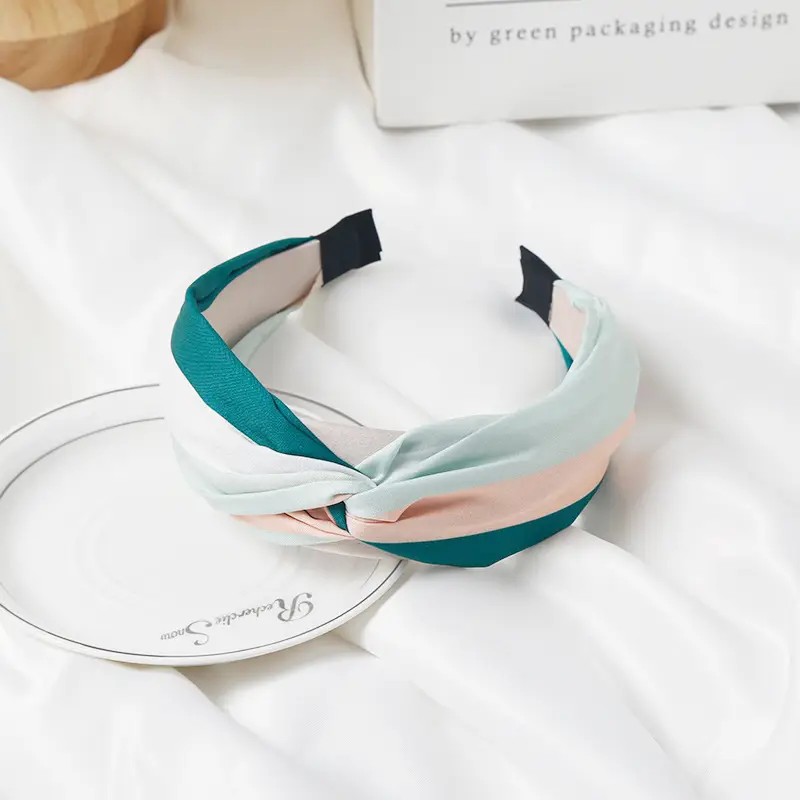 Women's Retro Cross Headband with Yellow & Teal Fabric - Image 2