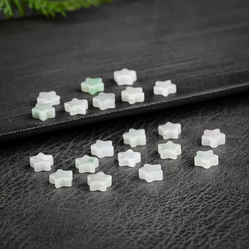 Natural Burmese Jade Star Beads White Green Loose Handmade