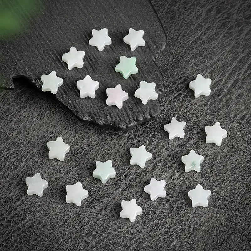 Natural Burmese Jade Star Beads White Green Loose Handmade