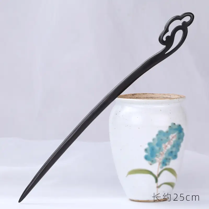 Antique Ebony Hairpin 23cm New Chinese Style - Image 9