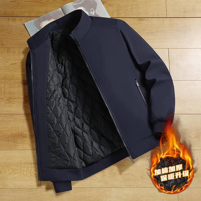 Men Fleece Lined Black Winter Jacket Warm Coat - Image 9