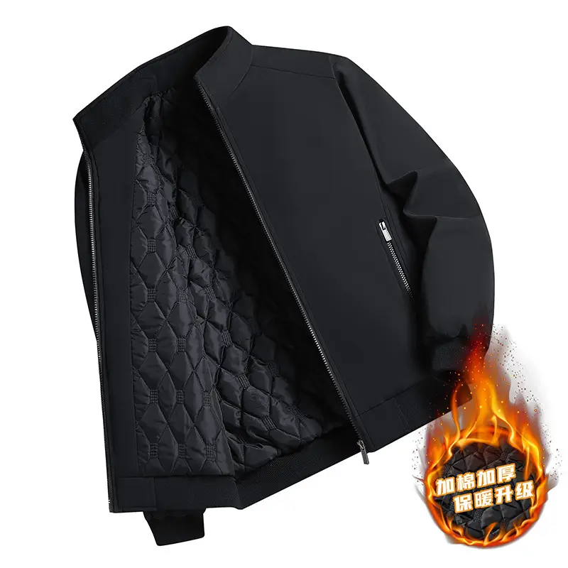 Men Fleece Lined Black Winter Jacket Warm Coat - Image 11