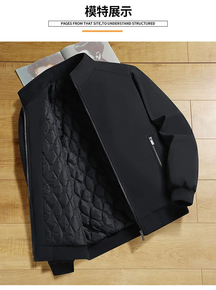 Men Fleece Lined Black Winter Jacket Warm Coat — feature 12