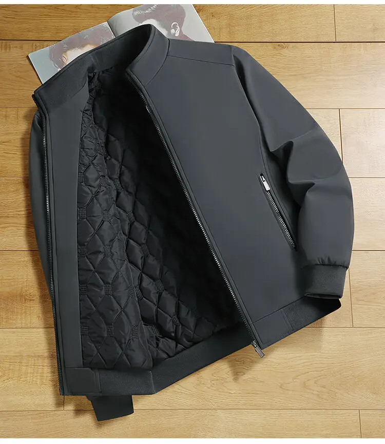 Men Fleece Lined Black Winter Jacket Warm Coat — feature 14