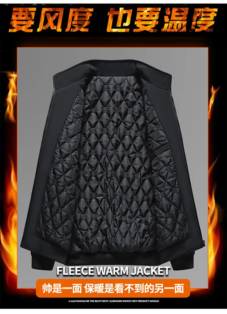 Men Fleece Lined Black Winter Jacket Warm Coat — feature 2