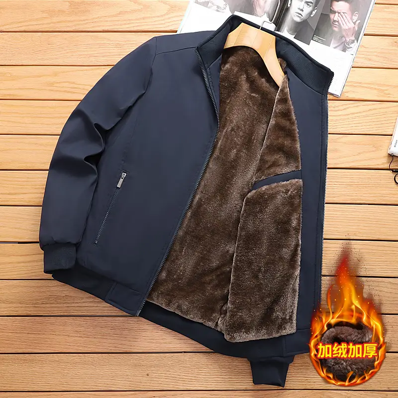Men Fleece Lined Black Winter Jacket Warm Coat - Image 2