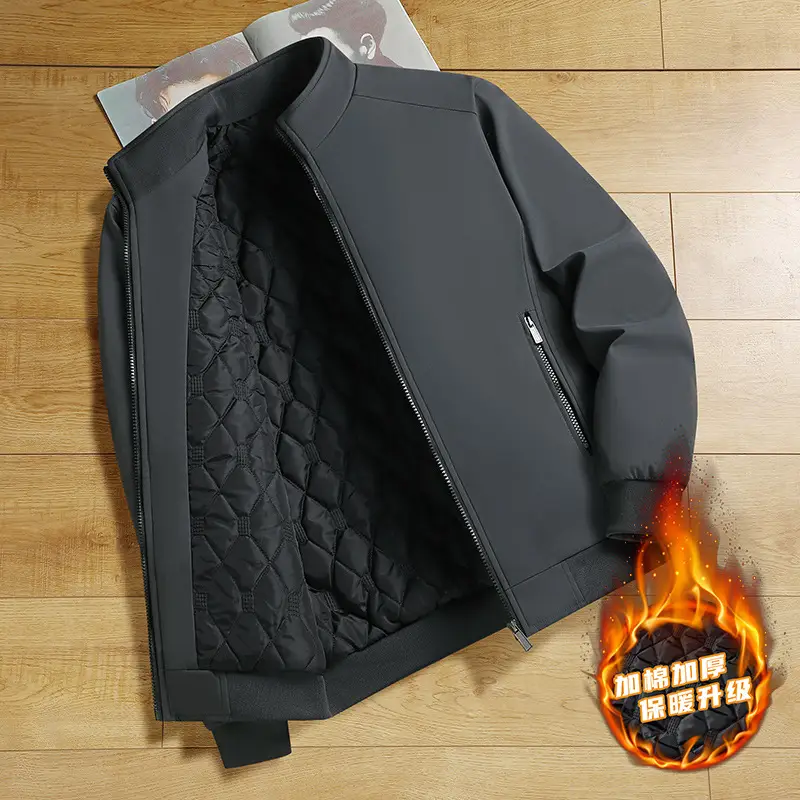 Men Fleece Lined Black Winter Jacket Warm Coat - Image 4