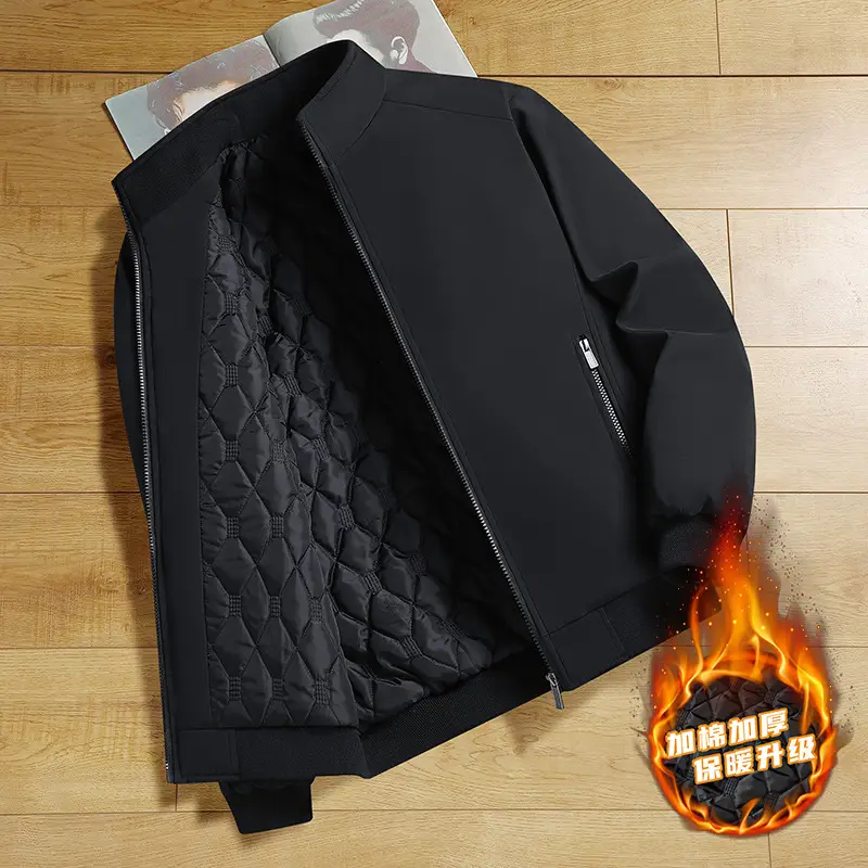 Men Fleece Lined Black Winter Jacket Warm Coat - Image 6