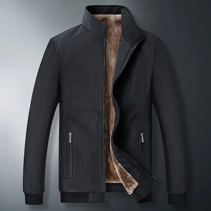 Men's Black Velvet Jacket with Fleece Lining Large Winter Wear - Image 2
