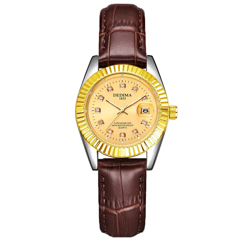 Luminous Gold Couple Watch with Calendar & Strap - Image 27
