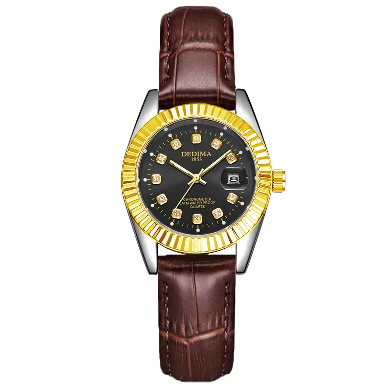 Luminous Gold Couple Watch with Calendar & Strap - Image 28