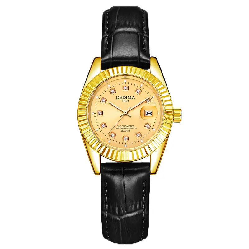 Luminous Gold Couple Watch with Calendar & Strap - Image 33