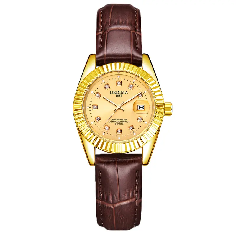Luminous Gold Couple Watch with Calendar & Strap - Image 34