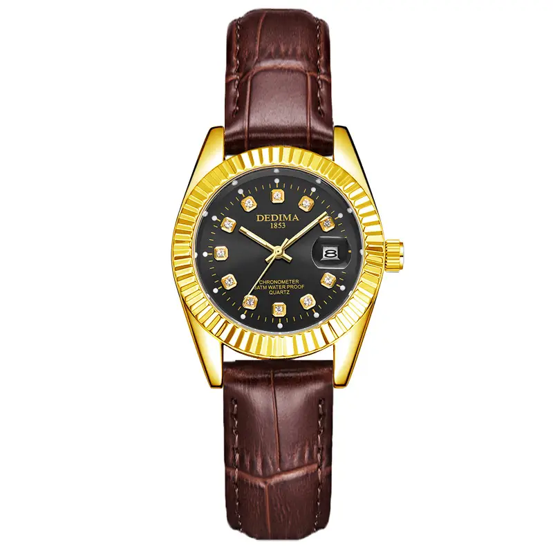 Luminous Gold Couple Watch with Calendar & Strap - Image 35