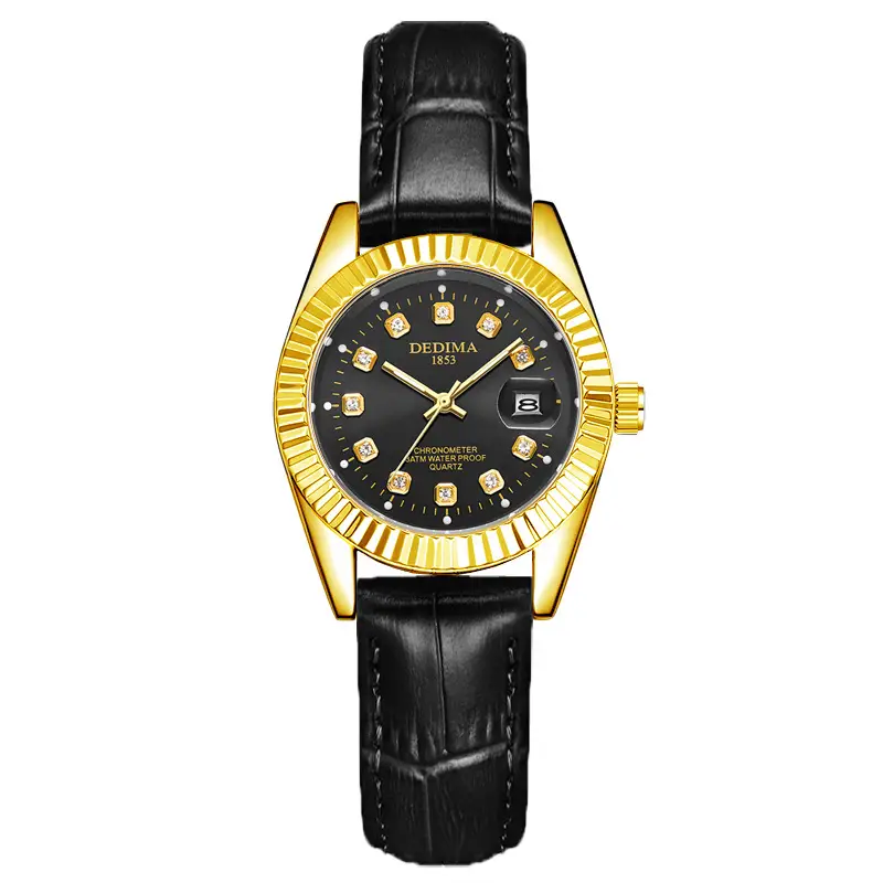 Luminous Gold Couple Watch with Calendar & Strap - Image 37