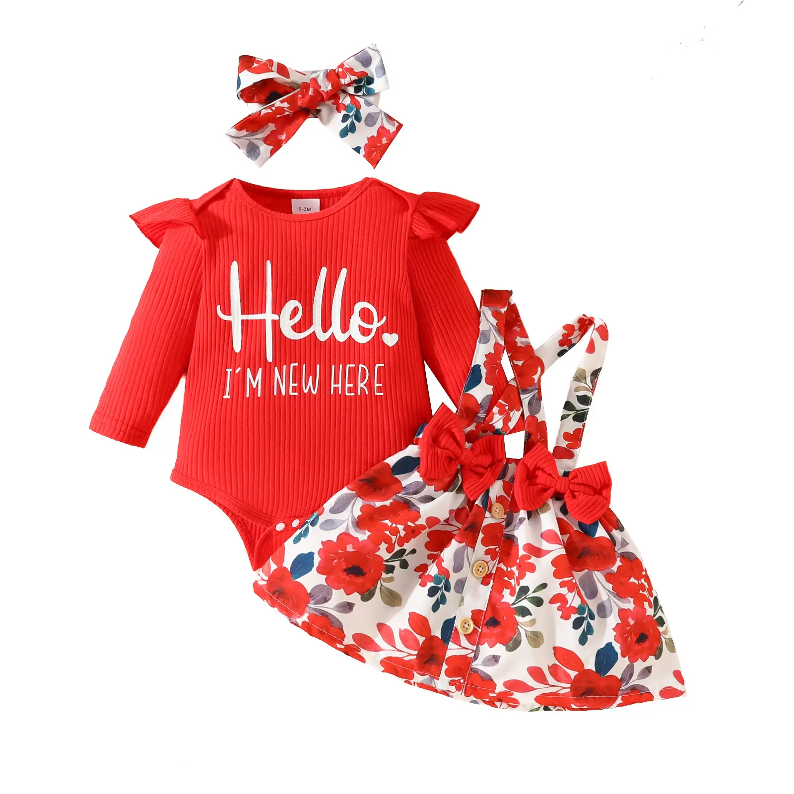 Pink Baby Dress Set with Bow Strap & Floral Pants - Image 6
