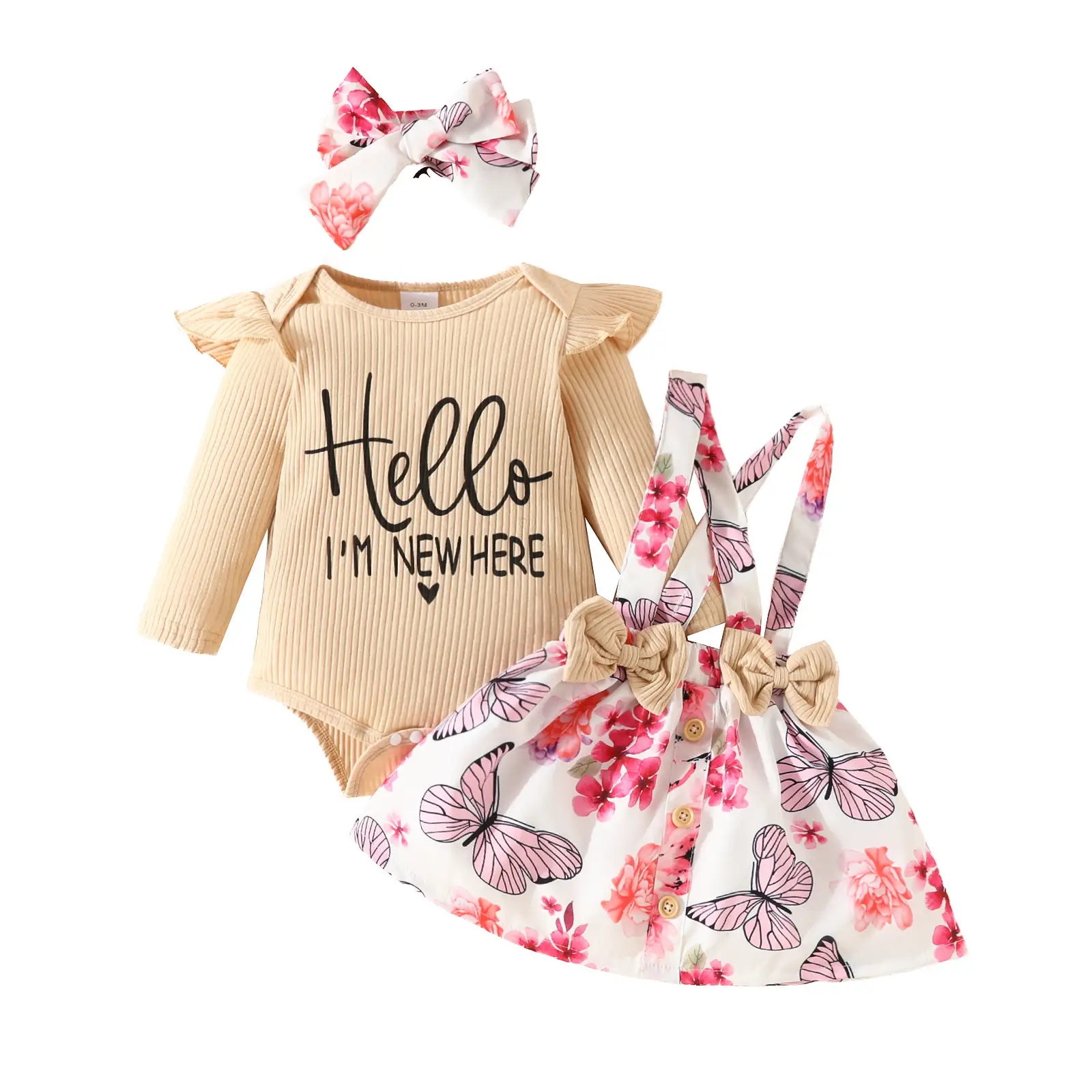 Pink Baby Dress Set with Bow Strap & Floral Pants - Image 7