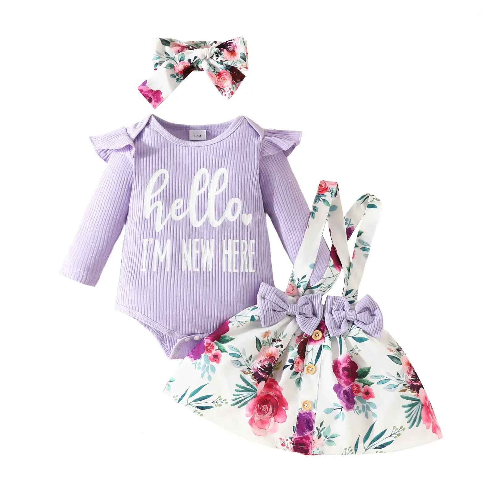 Pink Baby Dress Set with Bow Strap & Floral Pants - Image 8