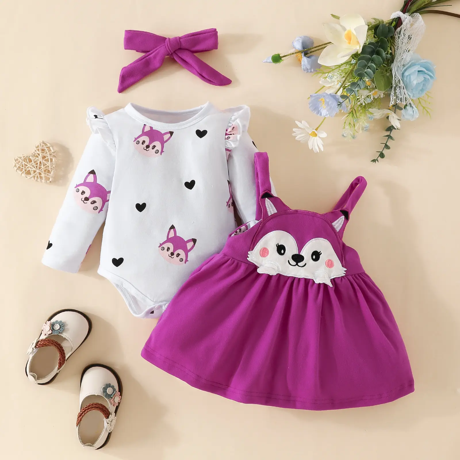 Girls Fox Print Skirt Set Brown Long Sleeve - Image 6