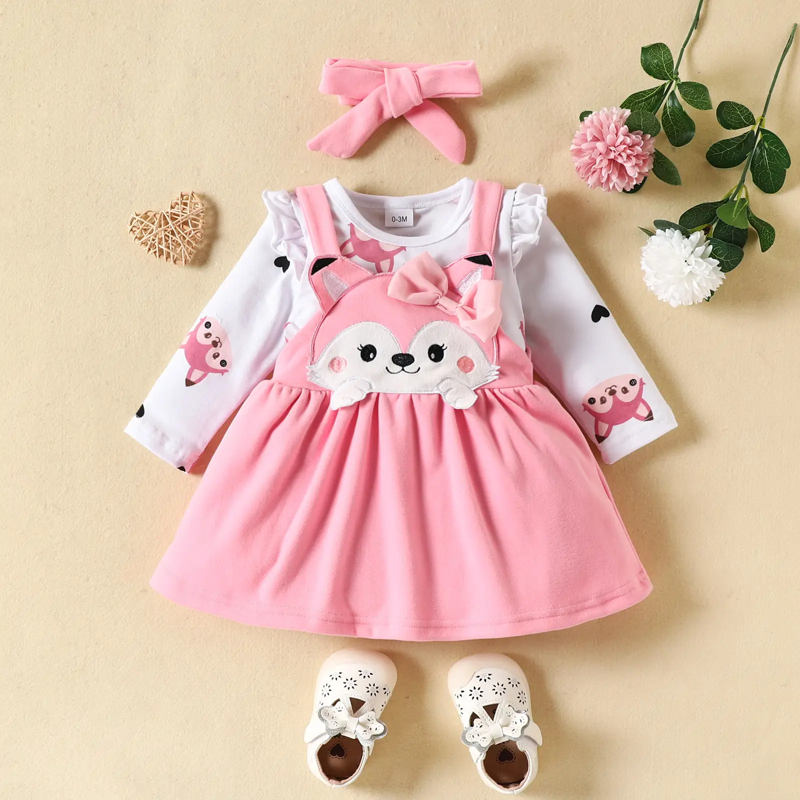 Girls Fox Print Skirt Set Brown Long Sleeve - Image 7