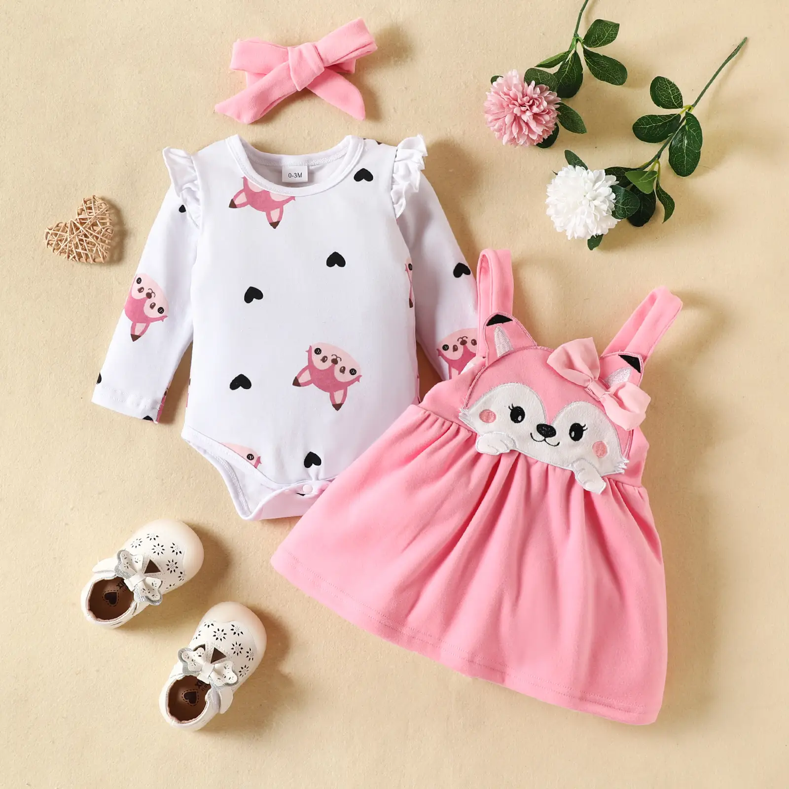 Girls Fox Print Skirt Set Brown Long Sleeve - Image 2