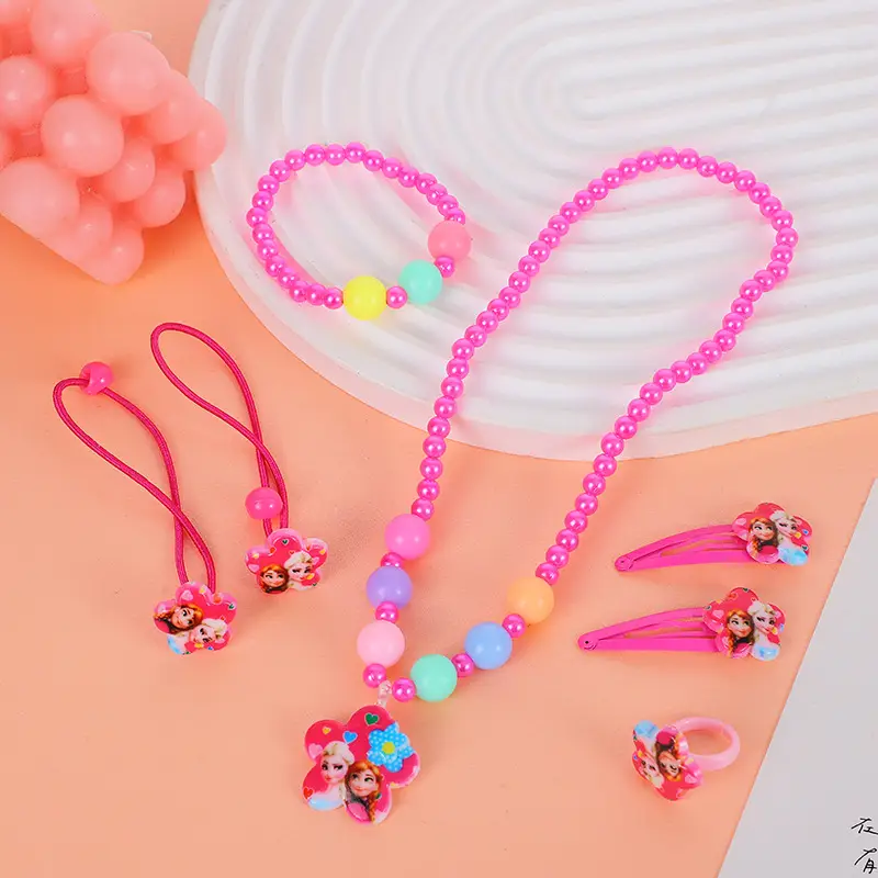 Children's Cartoon Necklace Set Pink Princess Design - Image 15