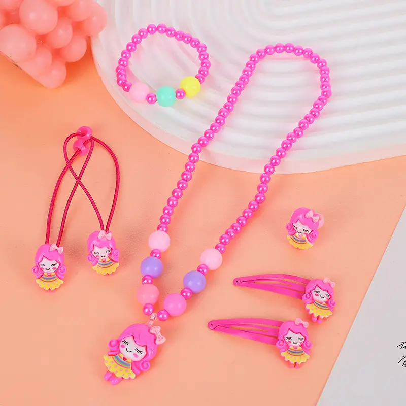 Children's Cartoon Necklace Set Pink Princess Design - Image 17