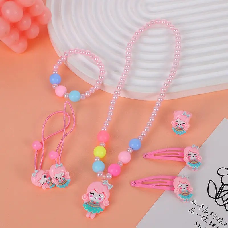 Children's Cartoon Necklace Set Pink Princess Design - Image 13