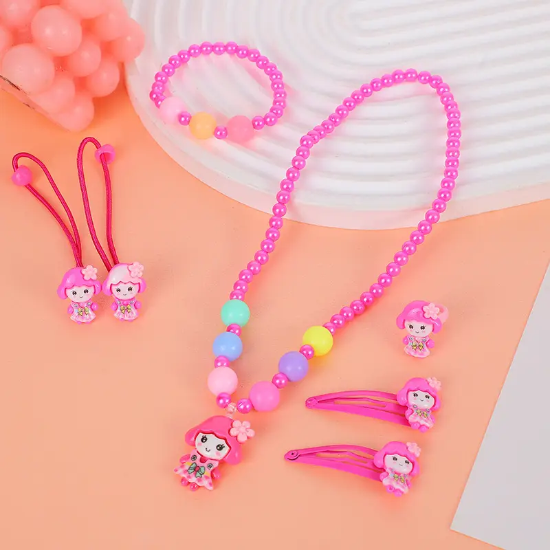Children's Cartoon Necklace Set Pink Princess Design - Image 4