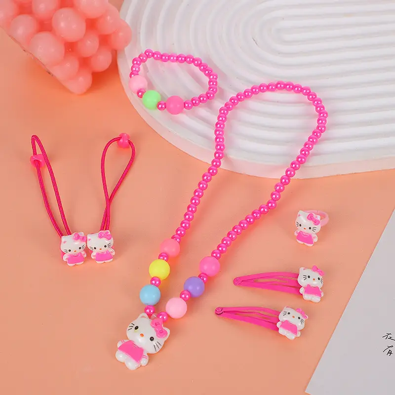 Children's Cartoon Necklace Set Pink Princess Design - Image 9