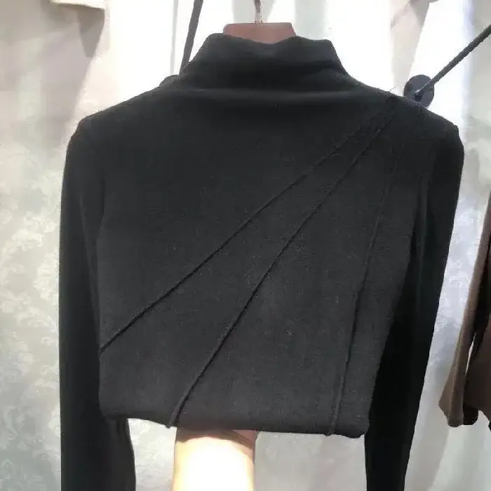 Women's Black Fleece Half Turtleneck Long Sleeve Warm Top