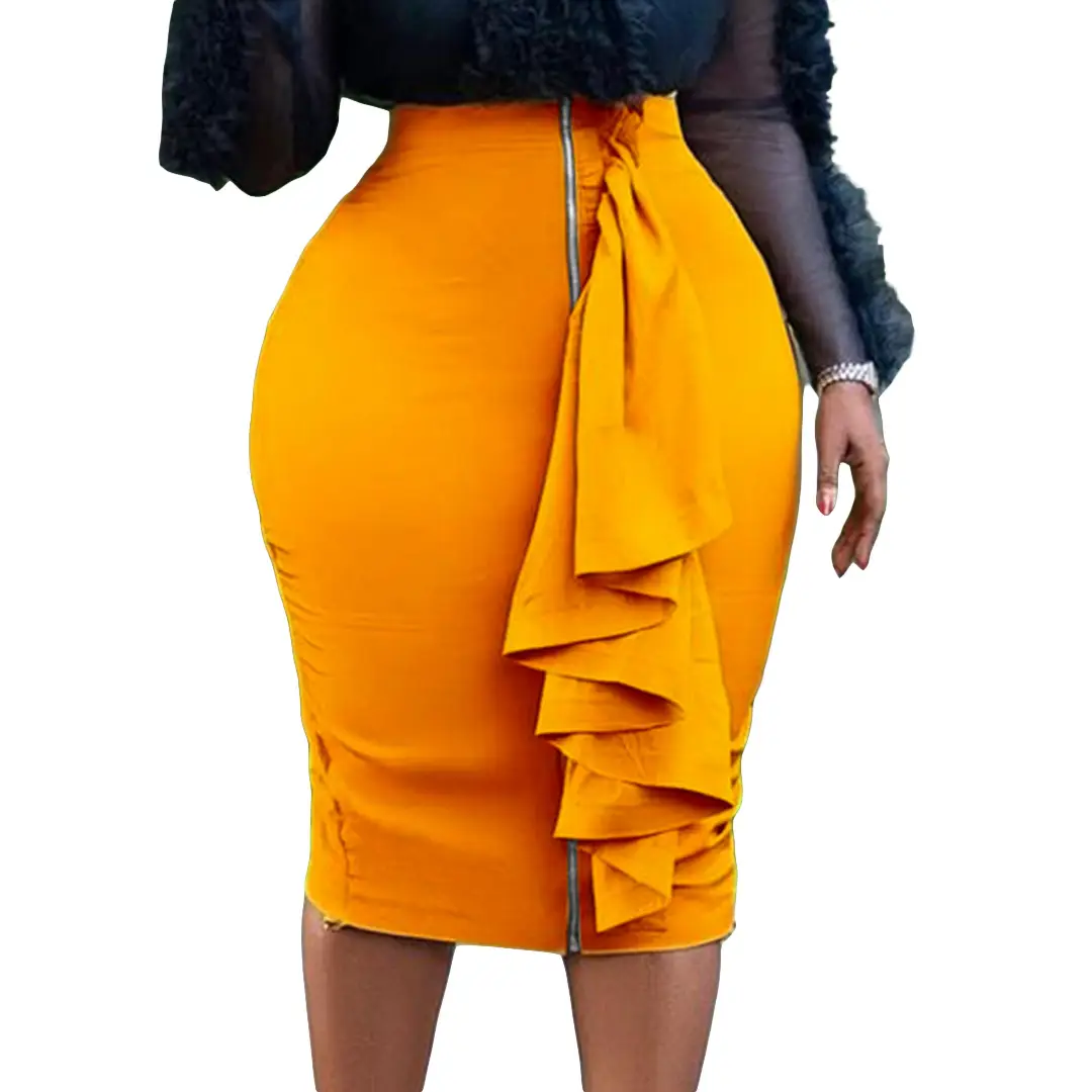Blue Hip-Covering Zipper Skirt Large Size - Image 5