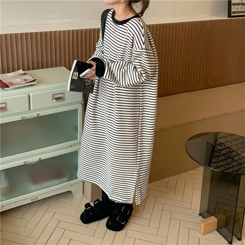 Women Korean Style Striped Long Skirt Sweatshirt Set — feature 13