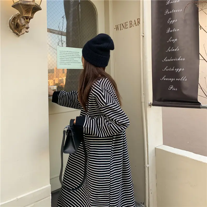 Women Korean Style Striped Long Skirt Sweatshirt Set — feature 16