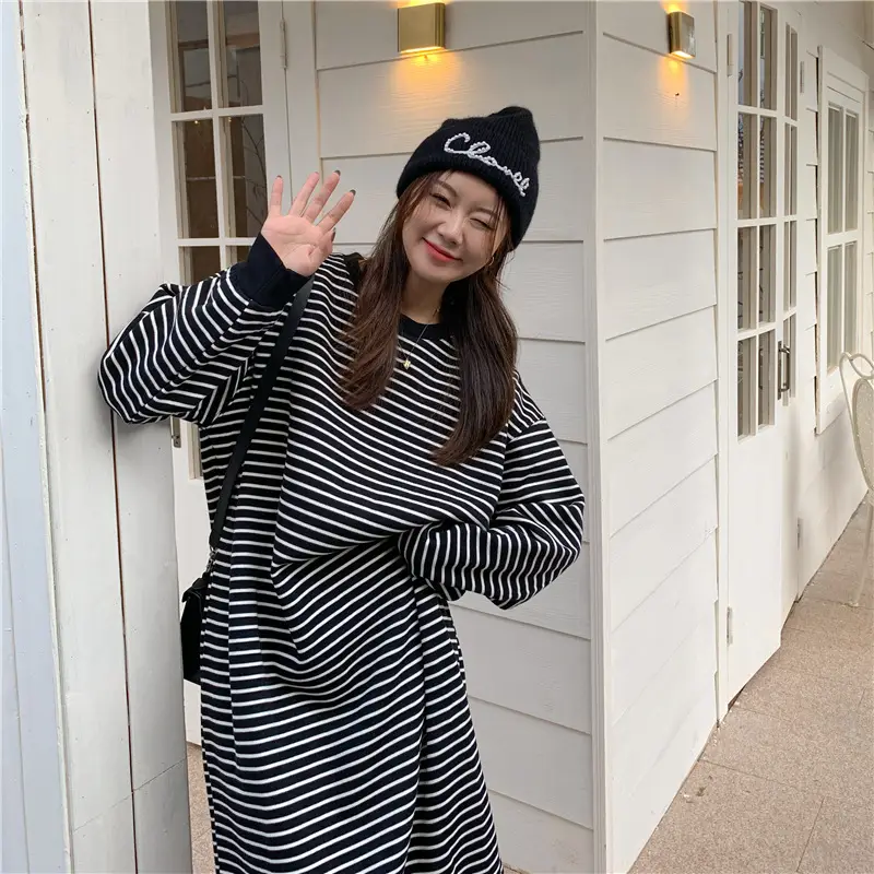 Women Korean Style Striped Long Skirt Sweatshirt Set — feature 20