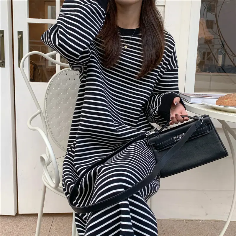 Women Korean Style Striped Long Skirt Sweatshirt Set — feature 22