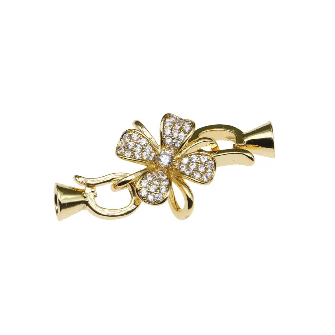 14K Gold Zircon Four Leaf Flower Bracelet with Double Buckle - Image 5