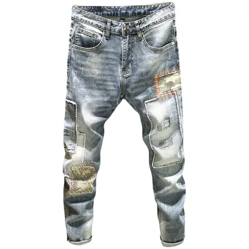 Men Slim Fit Ripped Jeans Light Blue Casual Wear - Image 6