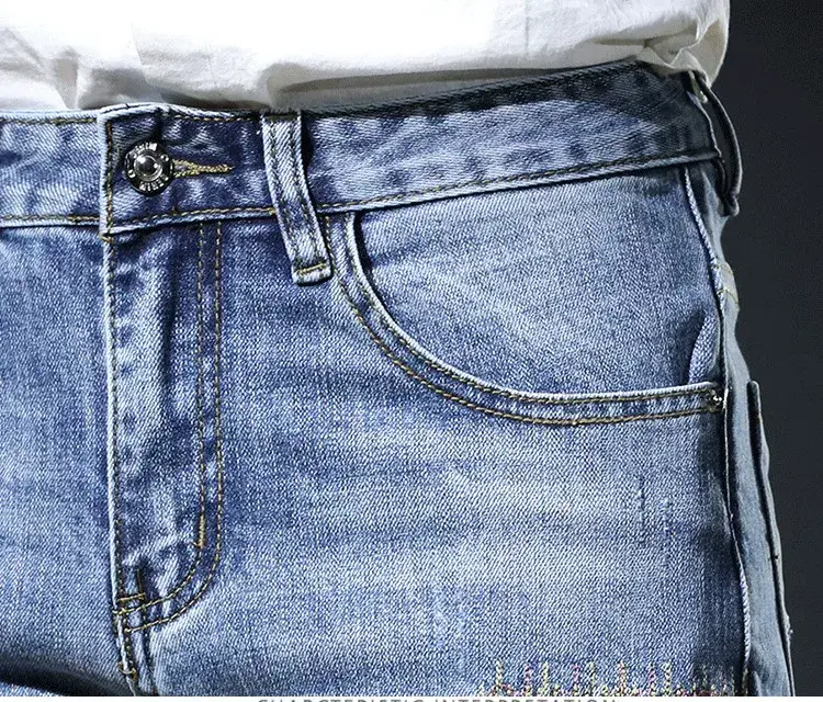 Men Slim Fit Ripped Jeans Light Blue Casual Wear — feature 17