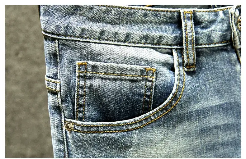 Men Slim Fit Ripped Jeans Light Blue Casual Wear — feature 5