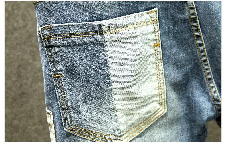 Men Slim Fit Ripped Jeans Light Blue Casual Wear — feature 6