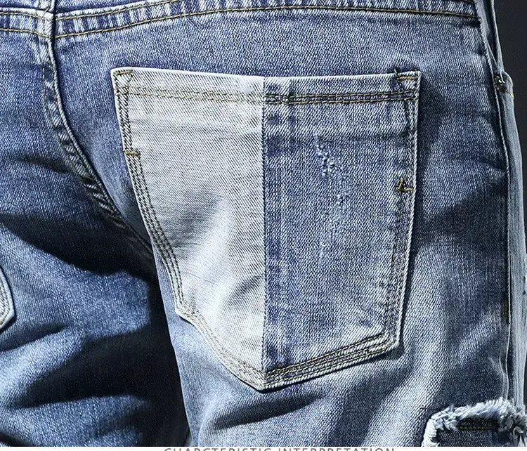 Men Patch Ripped Skinny Jeans Korean Style Spring Autumn — feature 15