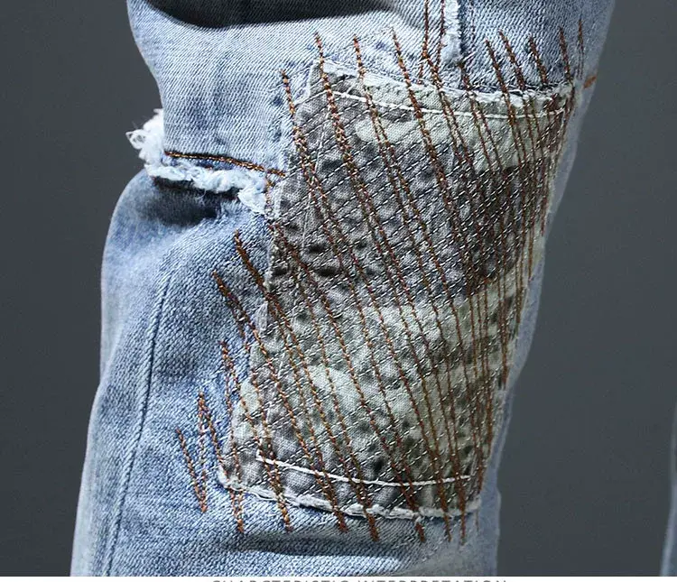 Men Patch Ripped Skinny Jeans Korean Style Spring Autumn — feature 16
