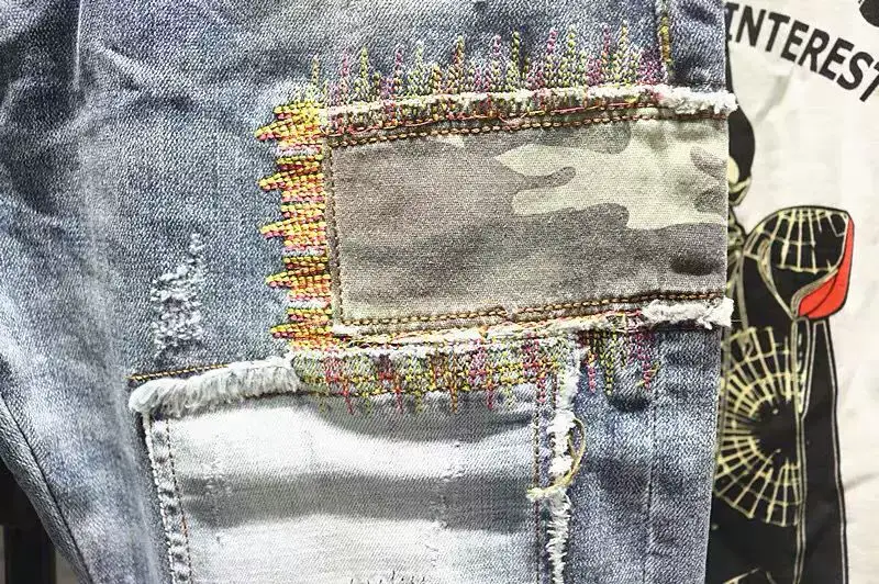 Men Patch Ripped Skinny Jeans Korean Style Spring Autumn — feature 5