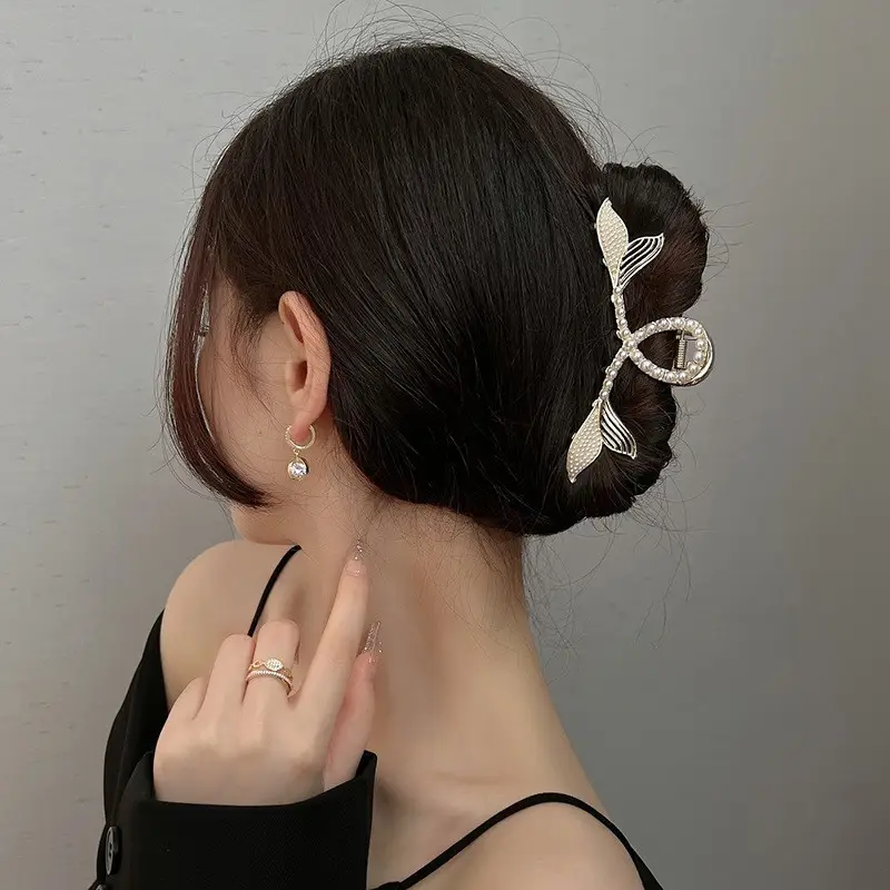 Gold Shark Hair Clip with Pearl & Crystal Detail - Image 14