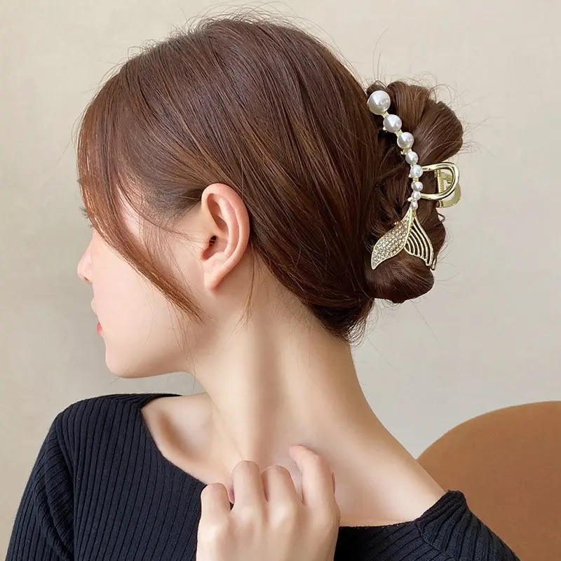 Gold Shark Hair Clip with Pearl & Crystal Detail - Image 17